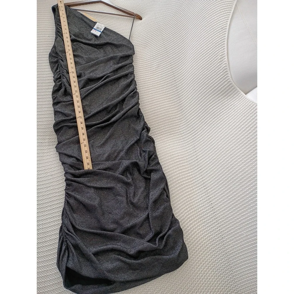 Michael Kors NWT One Shoulder Metallic Ruched Bodycon Dress XL Silver Black $295